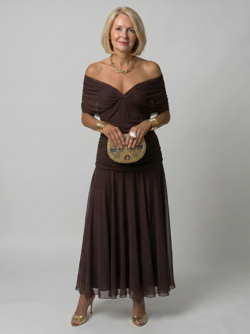 Delphine | Off Shoulder Flow Midi Dress