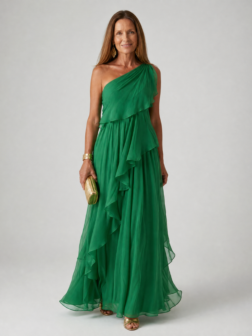 Mikha | One Shoulder Ruffle Maxi Dress