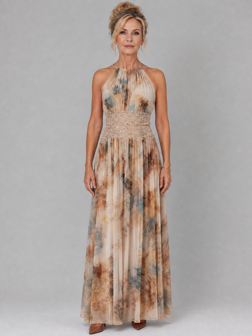 Rosalind | Halter Neck Lace Waist Maxi Dress