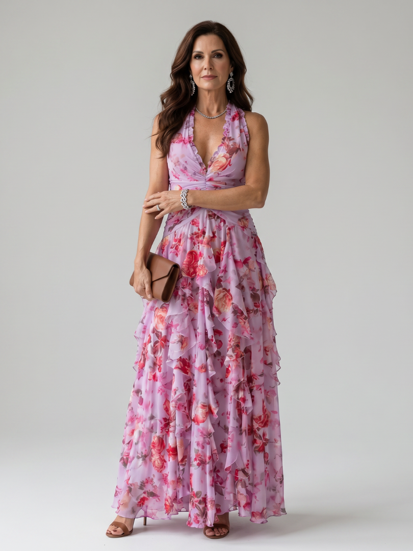 Beatrice | Halter Neck Ruched Bodice Maxi Dress