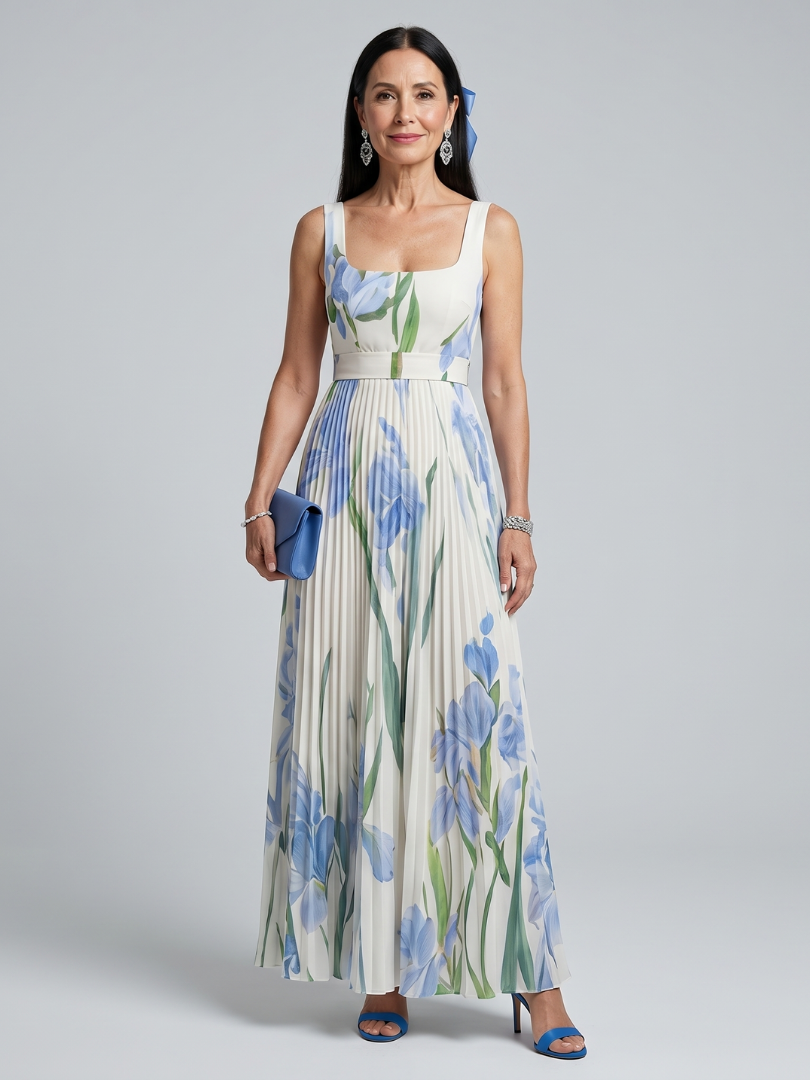 Valentina | Square Neck Floral Print Midi Dress