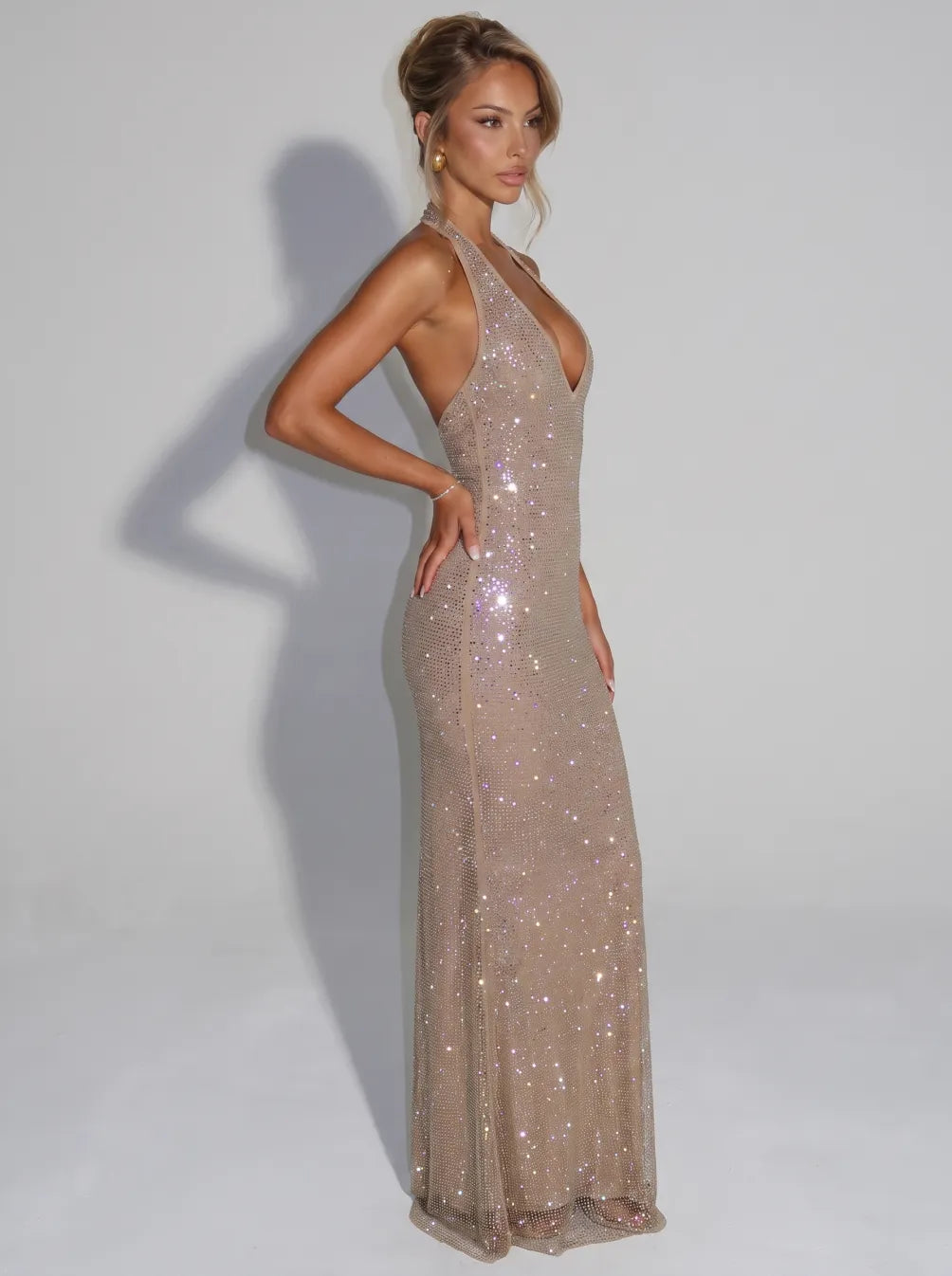 Yasmin | Sequin Sleeveless Sheer Panel Midi Dress