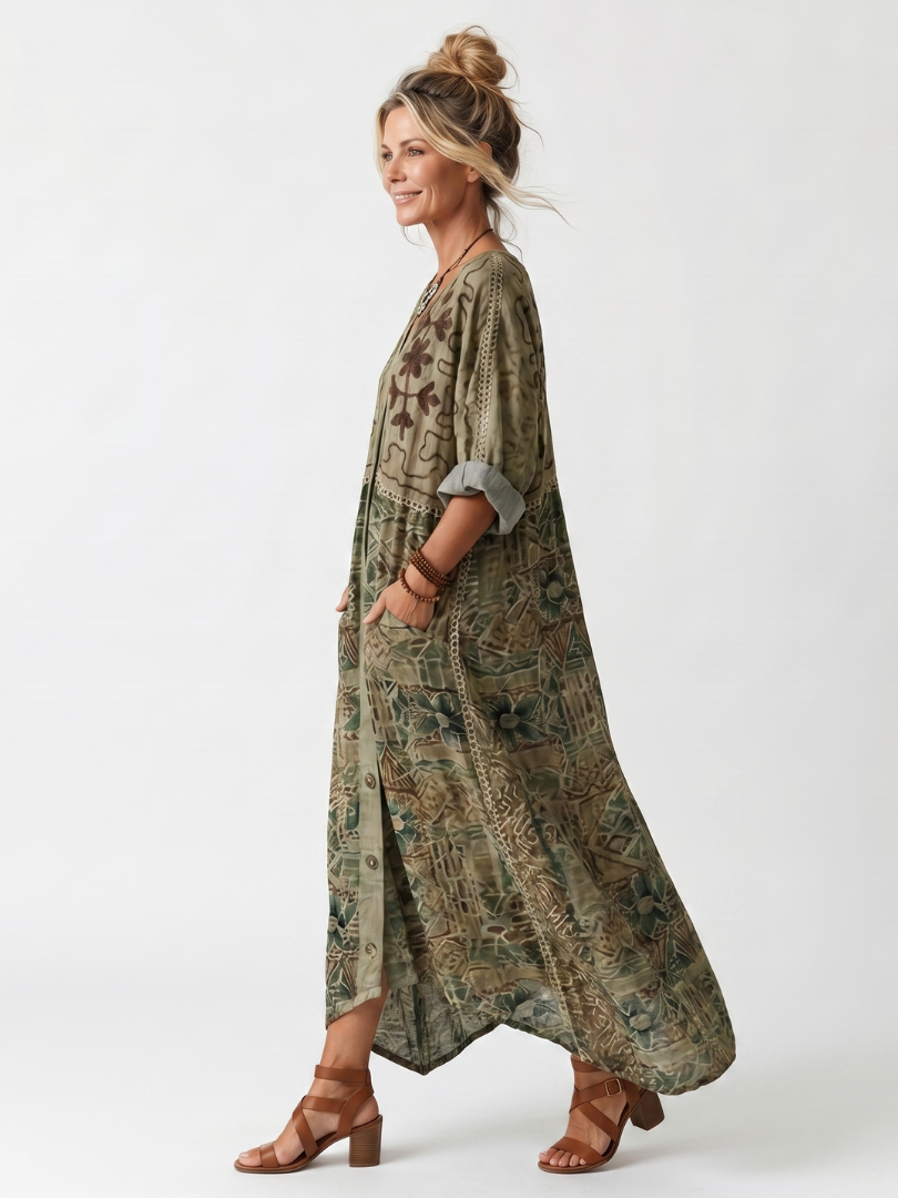 Dorothy | Button-Front Pocket Midi Dress