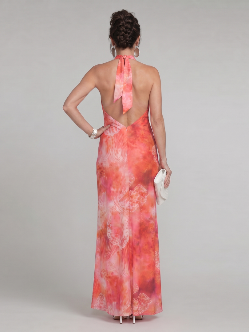 Celeste | Halter Neck Printed Pattern Maxi Dress
