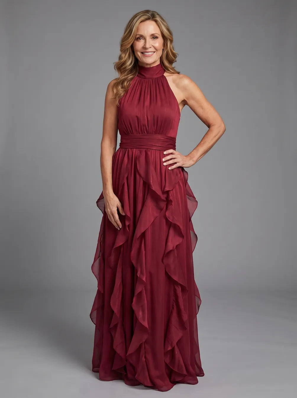 Priscilla | High Neck Ruffle Layers Maxi Dress
