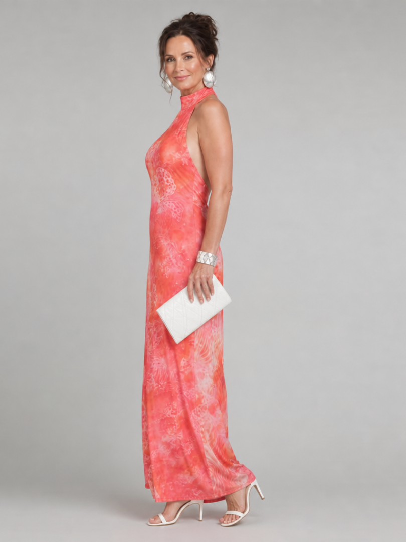 Celeste | Halter Neck Printed Pattern Maxi Dress