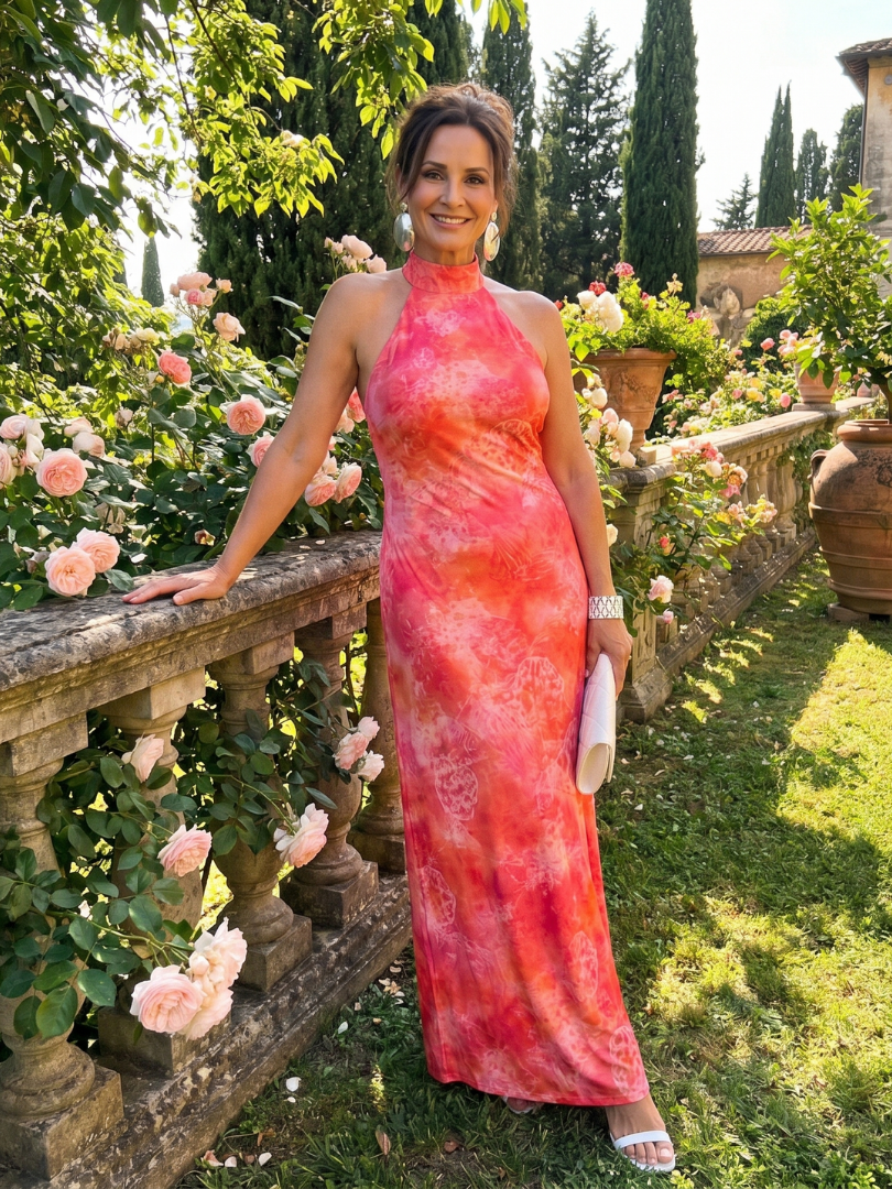 Celeste | Halter Neck Printed Pattern Maxi Dress