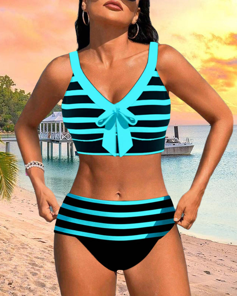 Laluna® | High-Waisted Striped Bikini