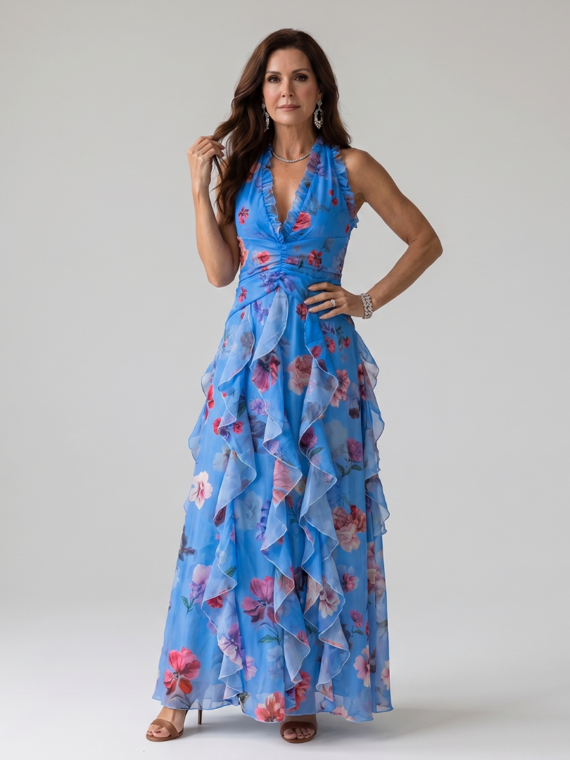 Beatrice | Halter Neck Ruched Bodice Maxi Dress