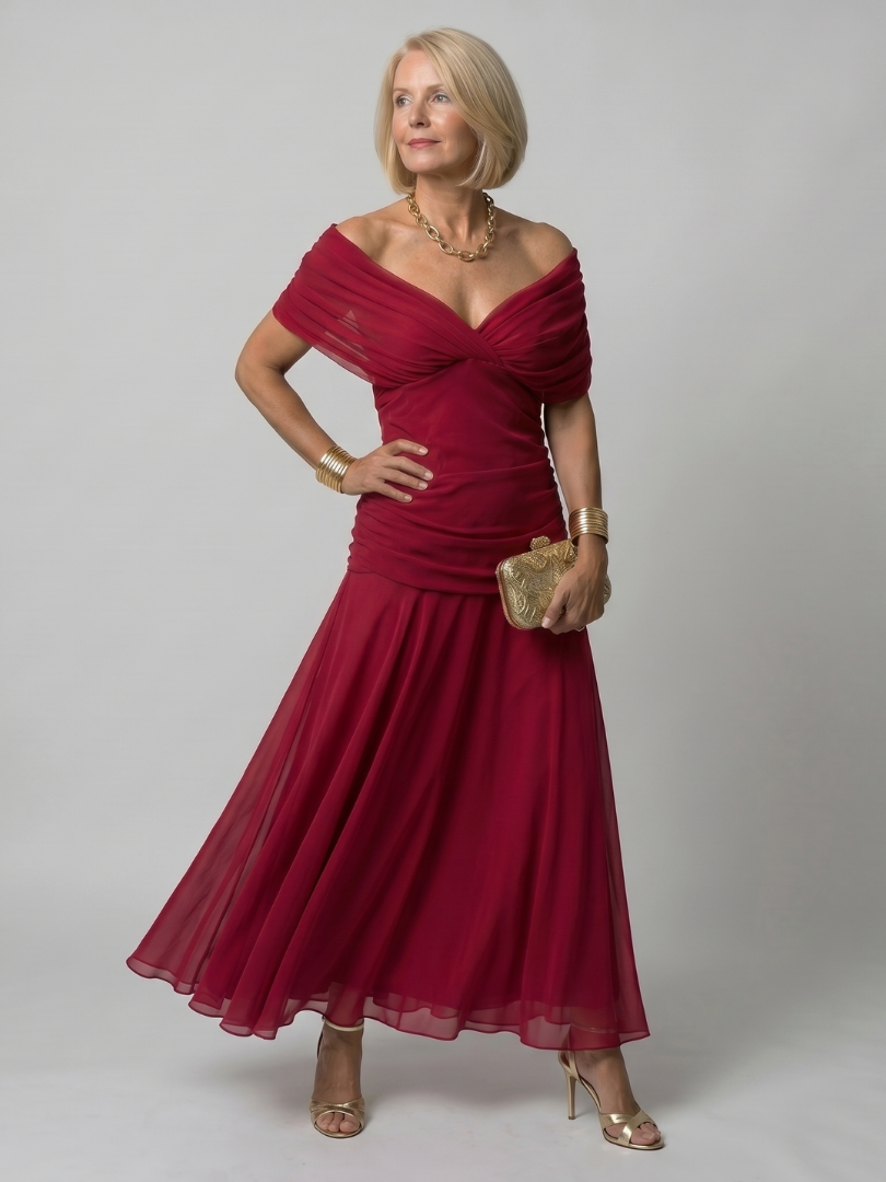 Delphine | Off Shoulder Flow Midi Dress