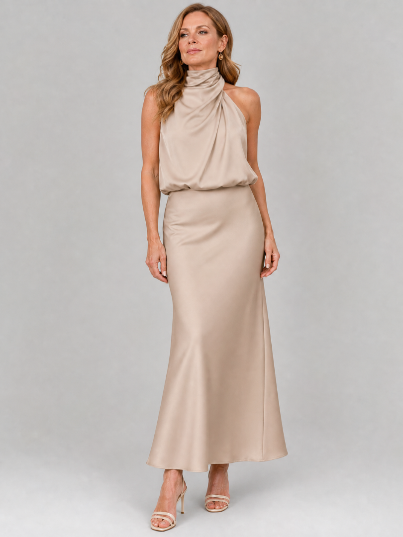 Adelaide | Sleeveless Draped Neck Midi Dress