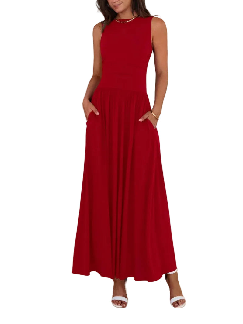 Emilia | Sleeveless Ruched High-Waisted Maxi Dress