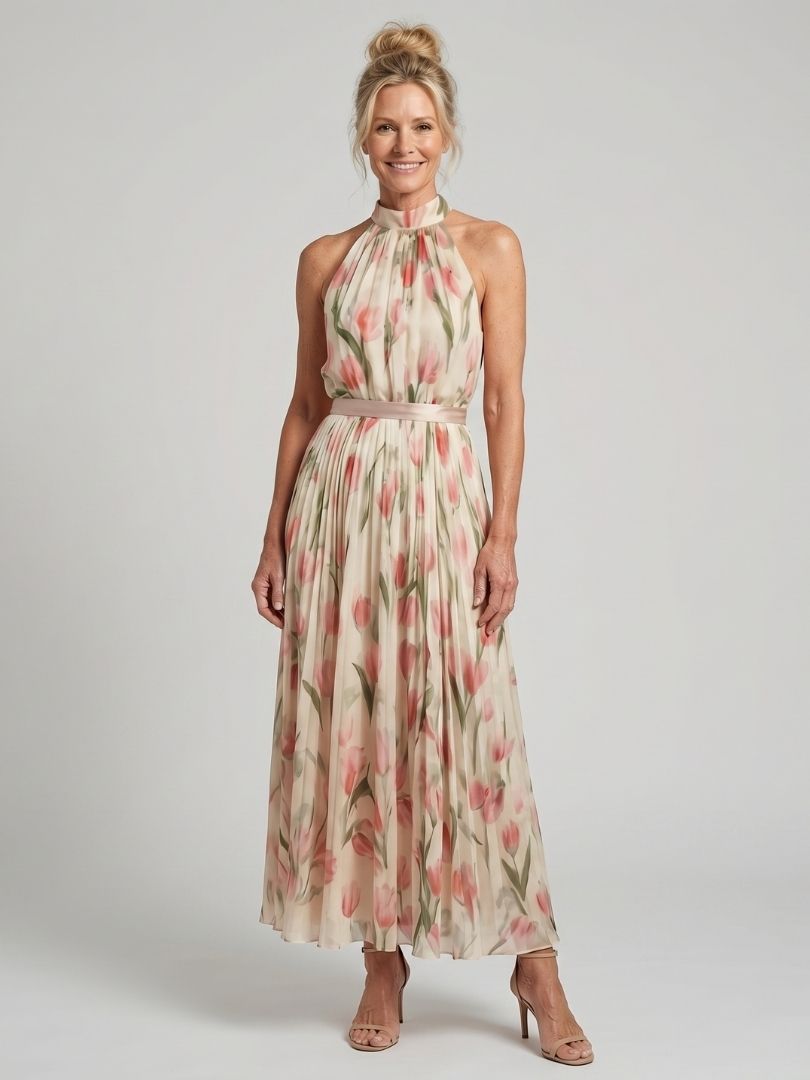 Ines | Halter Neck Floral Midi Dress