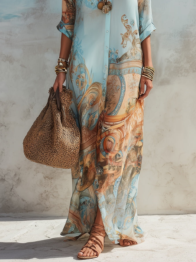 Ophelia | Mediterranean Striped Shirt Maxi Dress