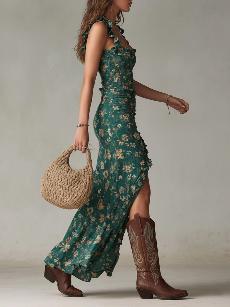 Kayla | Boho Retro Maxi Dress with Slit